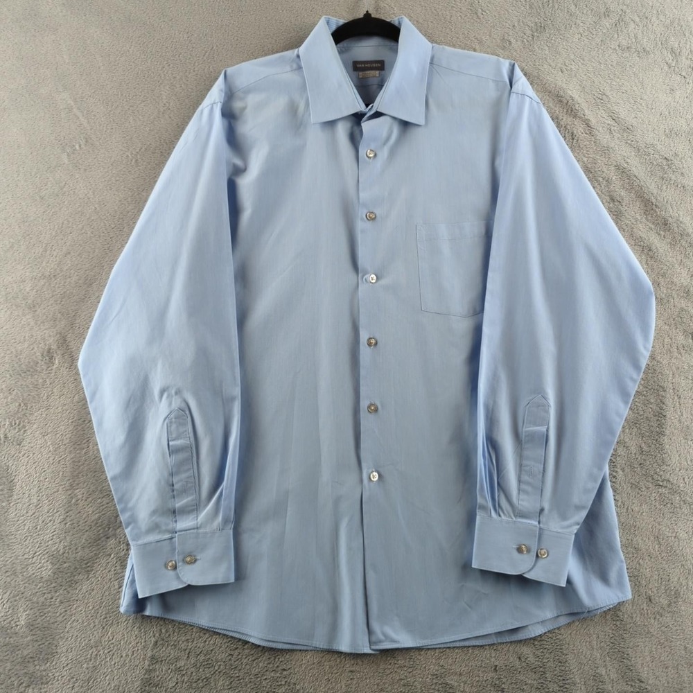 Van Heusen Shirt‎ Mens XL 17 17.5 Blue Regular Fit Wrinkle Free Button Up Pocket